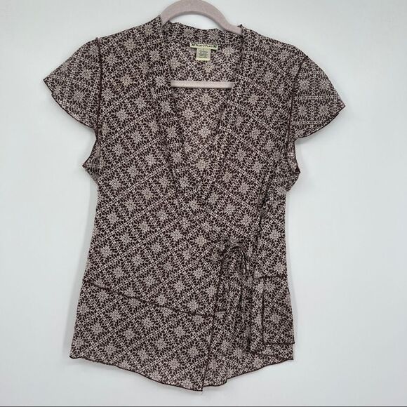 1990 wrap shirt peplum cotton print cap sleeve woman’s size large - Picture 1 of 11